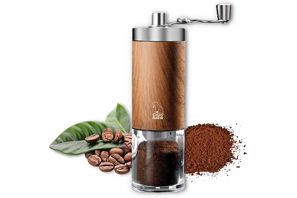 Moulin à Café Manuel Réglable en Acier Inox, Meules en Céramique – Silencieux et Portable pour Expresso, Moka, French Press et Aeropress – Coffee Grinder Aspect Bois pour Maison et Voyage – Capy Brew