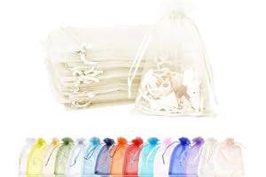 MORAINJAY Sacchetti Organza, 100 Pezzi, 7x9cm, Bianco Avorio, con Coulisse, per Matrimonio e Bomboniere