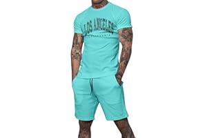 Tomwell Jogging Survêtement Homme 2 Pièces Été Décontracté à Manches Courtes Col Rond T-Shirt Imprimée et Short Sport Ensembles Casual Sportswear Homme Fitness Jogging