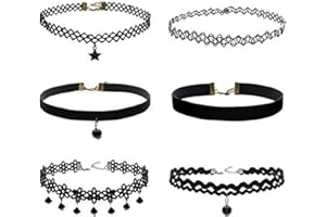 DAQIEPIN 6 collane girocollo, choker, tatuaggio gotico, girocollo a punta, a maglia, elasticizzato e classico, nero
