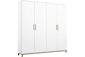 ‎RAUCH MÖBEL Rauch Möbel Carlsson Schrank Drehtürenschrank in Weiß, Griffe/Füße Eiche Massiv, 4-türig, inkl. Zubehörpaket Basic 1 Kleiderstange, 4 Einlegeböden, BxHxT 181x203x53 cm