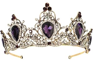 Minkissy Vintage Rhinestone Crown, Baroque Crown and Tiaras Vintage Crystal Wedding Crown Bridal Tiara Headband Purple