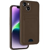 m.tk moveteck iPhone 13-14 ile Uyumlu Kılıf, Kamera ve K&ouml;şe Korumalı, Kartlıklı C&uuml;zdanlı, Yumuşak Silikon, Kahverengi