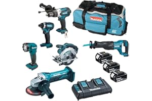 Esclusiva Amazon: Makita DLX6104TX2 18 V Li-Ion LXT Combo Kit completo di 3 batterie da 5,0 Ah e caricatore a doppia porta fornito in una borsa per attrezzi LXT