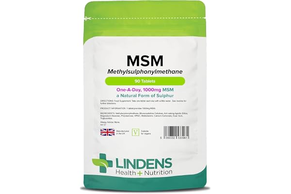 lindens MSM 1000MG Comprimés (Méthylsulfonylméthane) 90 Pack GB fabricant Adapté pour les végétaliens et végétariens