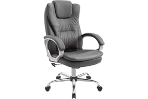 HLFURNIEU Silla Oficina Ergonómica, Silla de Escritorio con Respaldo Alto, Silla Giratoria con Apoyabrazos, Silla Gaming Regulable en Altura, Gris