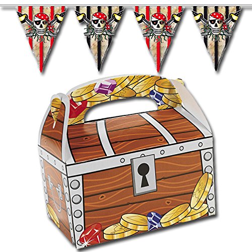 Schatztruhe Schatzkiste & Gratis Wimpelkette 6 Stück / Piraten Tüte Mitgebsel Geschenketüte Kindergeburtstag GiveAway Palandi®