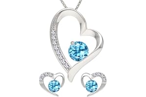 KianaLice Ocean Heart Parure de bijoux en argent sterling 925 avec zircons bleus clair et pierre composée de cœurs et de boucles d'oreilles et collier pour femme 45 cm