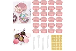 FIGFYOU 24 Stk Cremedosen Aluminium Leer Döschen Lippenbalsam Kosmetikdöschen Kleine Döschen mit Deckel Rund Salbendöschen mit Etiketten und Schaber für Creme Lotion Masken Nagelkunst (Roségold 20ml)