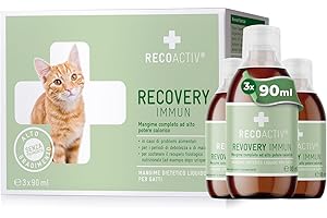RECOACTIV Recovery Immunitario per gatti, 3 x 90 ml, mangime completo ad alto potere calorico in caso di alimentazione carente e durante la convalescenza per stimolare l’aumento di peso