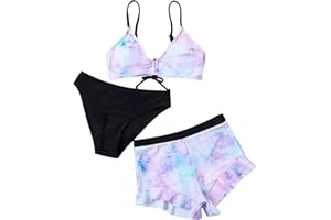 CPAMSKY Costume da Bagno per Ragazze Bikini da Spiaggia Crop Top con Pantaloncini Tankini Mare Piscina Set Spiaggia Swimsuit Beachwear 8-14 Anni Ragazza Tre Pezzi Abbigliamento Mare per Bambini