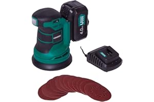 VONROC Ponceuse Excentrique 20V – Ponceuse Sans Fil Ø 125 mm - Ponceuse Avec Batterie 4.0 Ah et Chargeur, Sac de Poussière & 12 Feuilles Abrasives Incluent - Idéal Ponçage Grossier