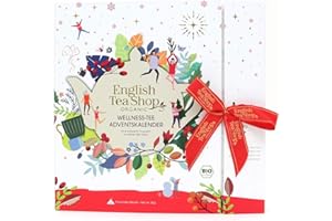 ‎ENGLISH TEA SHOP ETS - Teebuch Tee Adventskalender mit Schleife "Wellness" | Weihnachtskalender mit 25 verschiedene BIO-Tees in Pyramidenbeutel | Beauty Adventskalender