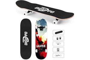 DISUPPO 79×21cm Skateboards pour Adultes, Filles, Garçons, Adolescents, Débutants, 7 Couches A-Level Maple Double Kick Concave Standard et Tricks Longboards (UniverseEye) (Skybrush)