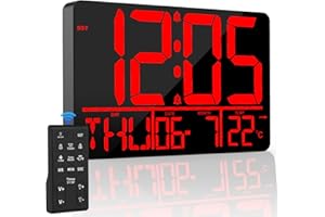 XREXS 13'' Orologio Digitale da Parete Grande con Telecomando, Orologio da Parete Digitale con Temperatura/Data/Giorno (8 lingue)/2 Sveglia/25 Suonerie, Orologio da Parete Led Luminosità Regolabile