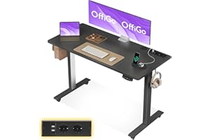 Offigo Biurko z Regulacją Wysokości, 120 cm Biurko Elektryczne z USB, Biurko z Regulacją Wysokości z 2 Funkcjami Pamięci, Biurko z Regulacją Wysokości do Biura, Domu, Gier, Czarne