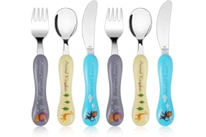 Lehoo Castle Posate Bambini, 6 Pezzi Posate per Bambini Acciaio, Set Posate Bambini con 2 Forchette Bambini, 2 Coltello Bambini, 2 Cucchiaio Bambini, Posate Non è Tagliente per 1 2 3 Anno (Albicocca)