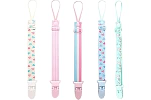 QINCLING 5 Stück Baby Schnullerkette Mädchen, BPA-Frei Schnullerband Stoff, Baby Schnullerkette Junge und Mädchen Schnullerkette Halter Strap Schnuller Halter Clip für Neugeboren Mädchen und Jungs