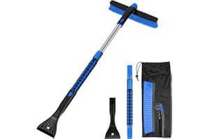 COFIT 2 en 1 Cepillo de Nieve y Rascador Hielo Coche con Telescopico Mango, Extensible Rasqueta Parabrisas, Herramienta Quitar Arañazos para Autocaravanas Camion SUV Exterior Limpieza Accesorios, Azul