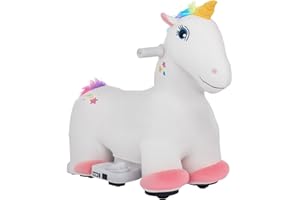 AIYAPLAY Unicornio Eléctrico para Niños de 18 a 36 Meses Caballo Balancín Eléctrico con Batería 6V y Música Carga 25 kg 69x34x53 cm Blanco