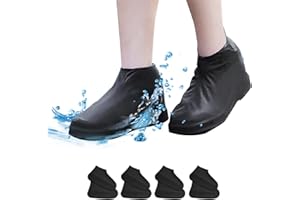 LONGHONEYSONG 4 Paar Schuhüberzieher Wasserdicht Wie wiederverwendbar wasserdichte Schuhüberzieher Silikon Überschuhe Wasserdicht Regen Schuhüberzieher Silikon Überzieher Schuhe Gilt für Herren, Damen(L) (Schwarz)