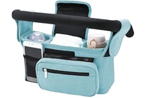 DOVAKO Baby Pushchair Organiser Pram Bag Stroller Organizer, Multifunctional Baby Pram Buggy Storage Bag with 2 Insulated Cup Holder, Detachable Pocket, Shoulder Strap, Universal Fit All Buggy Models (Blue)