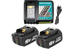 VOLT1799 2 sztuki 5,0 Ah akumulator litowo-jonowy do Makita 18 V akumulator BL1850 BL1860 BL1840 BL1830 LXT-400 z wyświetlaczem LED, zamiennik ładowarki 6,5 A DC18RC