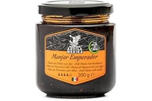 AGUILA MEXIKA ÁGUILA MEXIKA® | 4-pack Manjar Emperador - Pasta/Salsa piccante di 3 varietà di peperoncino messicano: Chipotle, De Árbol & Morita arrostiti, con Aglio, in Olio Vergine d'Oliva.