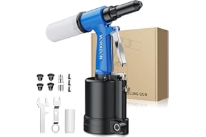 VORXEON Pneumatic Rivet Gun Set 4 Sizes (2.4mm/3/32-4.8mm/3/16), 1408KGF Pulling Force, Air Riveter Ideal for DIY, Garage, and Automotive Use