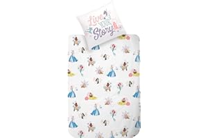 MTONLINEHANDEL Ropa de cama de princesa 135 x 200 · 100% algodón · Ropa de cama infantil para niñas Arielle, Vaiana, Mulan, Belle, Rapunzel, Cenicienta, 1 funda de almohada de 80 x 80 cm + 1 funda nórdica de 135 x
