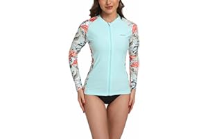 SURFEASY Womens Rash Vest Zipper Long Sleeve Sun Protection Swim Shirt UPF50+ Quick Dry Ladies Swimsuits Wetsuit Rash Guard Tops