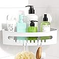 Luxear Corner Shower Caddy Suction Bathroom Storage Basket Wall Mounted, No-Dril Rust Free Removable Vacuum Shower Shelf Rack shampoo bottles Organizer For Room Kitchen Toilet Tiles Glass Sponges Soap