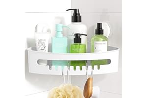 Luxear Corner Shower Caddy Suction Bathroom Storage Basket Wall Mounted, No-Dril Rust Free Removable Vacuum Shower Shelf Rack shampoo bottles Organizer For Room Kitchen Toilet Tiles Glass Sponges Soap