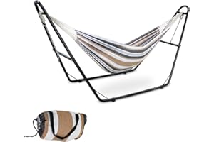Todeco - Hamaca, Cama Colgante - Capacidad: Para 2 personas - Alto: Ajustable - Marrón, Brasileño, Algodón, con soporte tipo-H