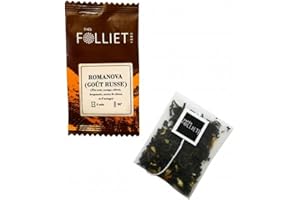 CAFÉS FOLLIET - Thé Noir - Romanova - Goût russe - Bergamote - Énergisant - Sachets d'origine végétale - 24 Sachets