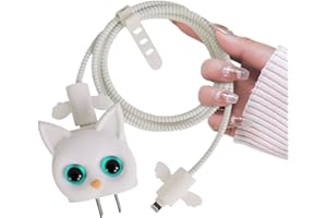 DiyGody Bonito Set de Protectores Cargador Compatible con iPhone, Protección para Cable con Diseño de Gato Anime 3D, Previene Cable Wrap Enrede Rompa, Anti-Rotura para USB-C/L Líneas de Datos -Blanco