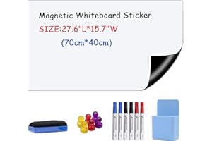 Ezigoo tableau blanc effacable magnétique, 40 * 70cm tableau blanc adhesif magnetique pour murs, tableau blanc autocollant avec 6 marqueurs, 1 gomme et 6 aimants pour mur, famille, bureau et école
