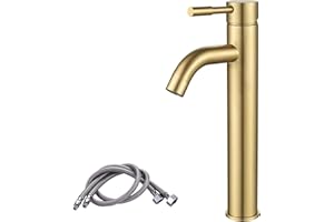 Tall Basin Taps, NewEast Gold Solid Brass High Rise Bathroom Sink Tap Mixer, Countertop Cloakroom Washroom Faucet