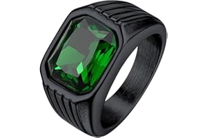 Bestyle Anillos Acero Inoxidable Hombre, Anillo de Sello Grueso para Hombre, Anillo con Piedras Preciosas Sintéticas, Talla 14.5-32.5, con Caja de Regalo
