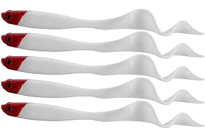 Pwshymi Lot de 5 leurres de pêche artificiels doux en forme de T - Appâts doux et lumineux - Équipement de pêche à la traîne (tête rouge)