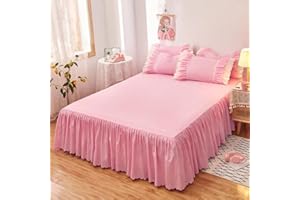 CXLT Gonna per Letto Mantovana per Letto Copriletto Arruffato per Letto Matrimoniale/Singolo Coprimaterasso Lenzuolo Antiscivolo con Volant 38 Cm Lenzuolo Decorazione Camera da Letto,Pink1-200x220cm