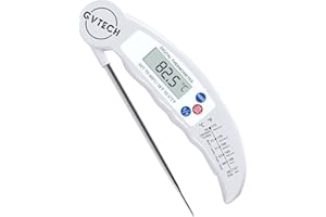 GVTECH Food Thermometer, Digital Instant Read Meat Thermometer, Foldable Long Probe Food Cooking Thermometer with °F/°C, Auto On/Off, Perfect for Kitchen Smoker Grill BBQ Water Milk Jam Hot Beverage (White)