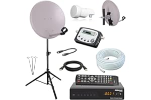 netshop 25 Digital Camping SAT Anlage 40 cm Spiegel + HD Receiver + Digitaler SAT Finder + HD Single LNB + 10m Kabel + Dreibein-Stativ