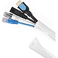 Cable Tidy Sleeve, Cable Management Sleeve 13mm/3m, Wire Loom Tubing, Cable Sleeve Split Sleeving, Braided Sleeving Self Closing for USB Power Cord Audio Video Cable White (13mm/3m)