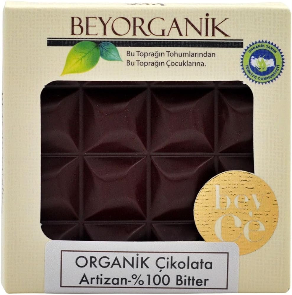 BEYORGANIK Organik Artizan Çikolata%100 Bitter 40gr, Kakao Kitlesi, Kakao Yağı ve Kakao Tozu ile