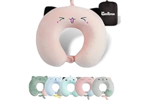 ‎GENTLEPAW Gentlepaw Nackenhörnchen, Nackenkissen Kinder für Reise in Flugzeug, Auto, Zug, Memory Foam Reisekissen Erwachsene, U-förmiges Kissen mit niedlichem Tiermotiv, Kopfkissen Abnehmbarer Bezug (Rosa2)