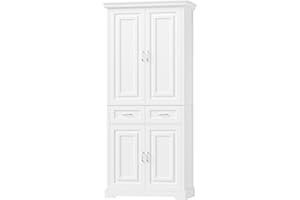 ‎FIRFURD FirFurd 180cm Küchenschrank Hochschrank Mehrzweckschrank Badezimmerschrank Küchenbuffet mit 4 Türen & Schublade, Buffetschrank Küchenschrank hoch für Wohnzimmer Küche Badezimmer 80x40x180,5cm, Weiß