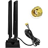 Eightwood Tri Band WiFi 6E Antenna RP-SMA WLAN Antenna Magnetic Base with 200 cm Extension Cable for PC Bluetooth Motherboard