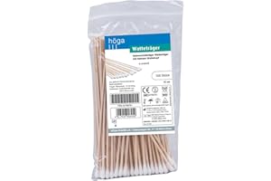 HÖGA Watteträger kleiner Kopf Holzstab mit kleinem Wattekopf, 15 cm lang, á 100 Stück, unsteril, 2er Pack (2 x 100 Stück)