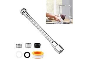 XZMCAT 1 Pieza Extensor Grifo Cocina, Inoxidable Extensión de Grifo, Flexible Función Giratoria 360°, con Adaptadores de Grifo para Mayoría de Grifos de Cocina y Baño, Inodoro (20CM)